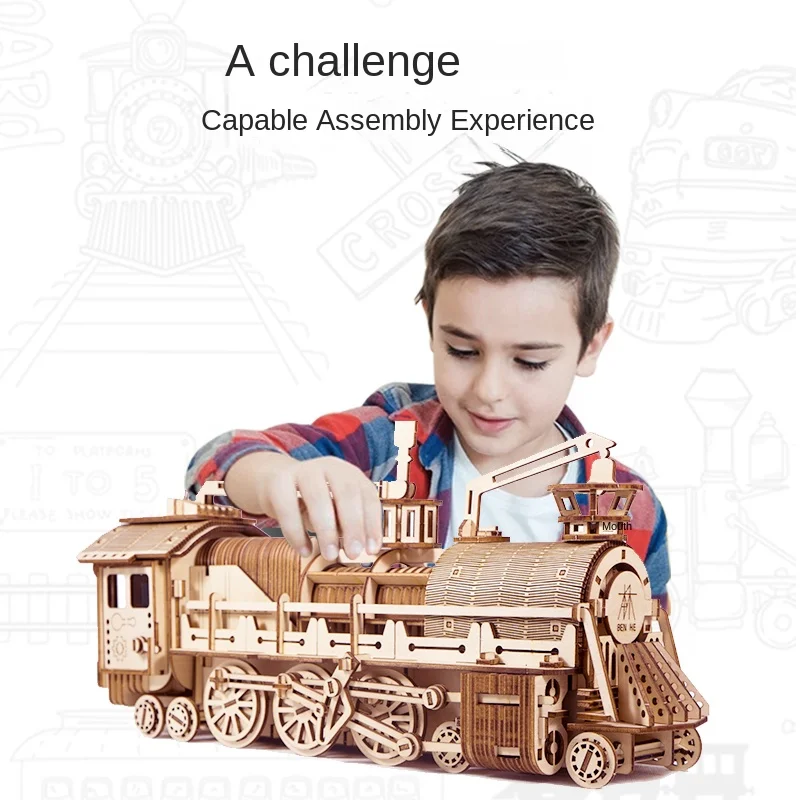 Събраната модел за възрастни Висока сложност DIY Wooden локомотив 3d 3d Модел пъзел Декомпрессионная играчка за възрастни Строителни блокове - 2