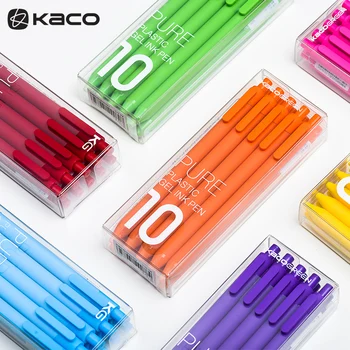 10 бр./лот, гел писалка за пресоване на ярки цветове KACO, дръжка за сок 0,5 мм, креативна скъпа химикалка за подпис, за да проверите за писане