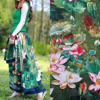 100*140 см, лен памук материал за рокли, плат за пердета с зелен lotus, етническа плат ролки плат