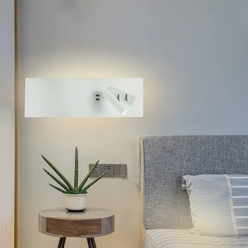 12 W COB LED, с монтиран на стената лампа, Лампа за четене с голям таблата, Отточна тръба на шарнирна връзка прожектор, ключ за осветление, двоен порт за бързо зареждане USB, хотел