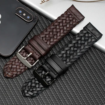 20 мм и 22 мм, 24 мм, Оплетена гривна от естествена кожа на китката за смарт часа от естествена кожа за Samsung Galaxy Huawei Watch