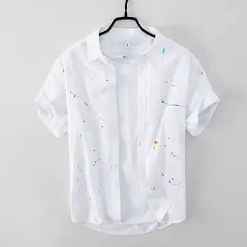 2023 Летни памучни ежедневни ризи с къс ръкав, летни мъжки ризи с отложным яка, свободни блузи копчета с къс ръкав, Потници A03