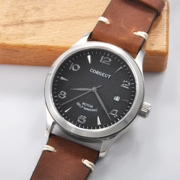 2023 Модни механични часовници Corgeut 42 мм, клас лукс, от висок клас марка, кожа, сапфирен кристал, календар, автоматични мъжки ръчен часовник