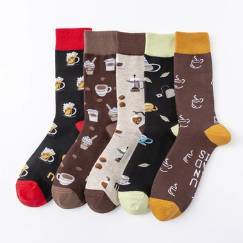 5 Чифта Нови горещи улични модни памучни чорапи за възрастни, бирена чаша, Рок-уиски, оригинален дизайн, мъжки забавни чорапи
