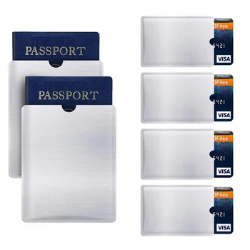 6 Опаковки RFID заключване ръкави, защита от кражба на RFID-карти, RFID-блокери ръкав, Документ за самоличност, 4 Кредитни карти, 2 Джоба за портфейл за паспорт