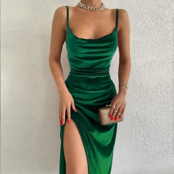 A Lin Velvet люлка яка и без ръкави, Комбинация, Сексуална мода, Нови улични обикновена летни елегантни вечерни рокли със средна дължина за жени 2023