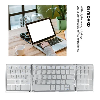 B089T Преносим мини Bluetooth клавиатура с три складываниями, 64 клавишите, безжична сгъваема тъчпад, клавиатурата за IOS, Android, iPad, таблет телефон