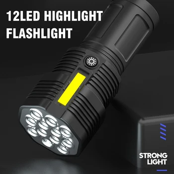 BORUiT 12LED COB Фенерче със силна светлина, 4 режима на осветление, USB акумулаторна фенерче, ултра ярък лаптоп, лампа за къмпинг, лов