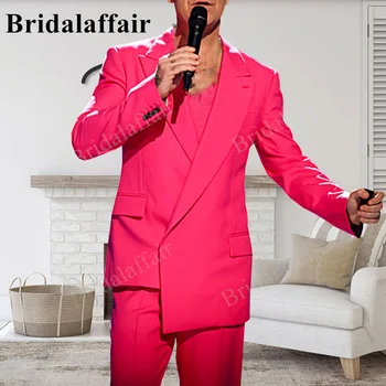 Bridalaffair Тъмно розови блейзери, Яке, панталони, комплект от две части, Нов модерен мъжки ежедневни бизнес сватба облекло за младоженеца за всеки ден