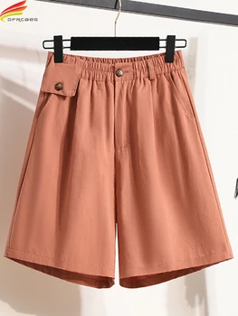 DFRCAEG 2023, Летни панталони за жени, широки, свободни, с високо еластична талия, оранжево или черно на цвят, памучни къси дамски шорти