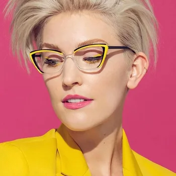Ins, популярна мода, многоцветен рамки за очила TR90 с многоугольным Кошачьим око, Женски прозрачни очила с анти-синя светлина, Оптична мъжки дограма