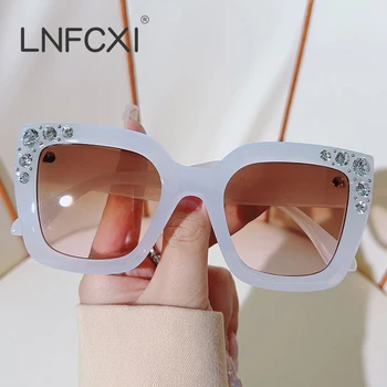 LNFCXI Ins, популярни модерни дамски слънчеви очила с диаманти с голям размер, леопардовые нюанси, UV400, мъжки тенденция кръгли слънчеви очила