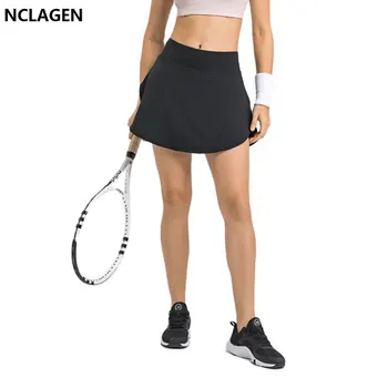 NCLAGEN Фалшива спортна пола от две части, улични ежедневни дамски стръмни тенис шорти с вградени джобове, дишащи от пот за бягане във фитнеса