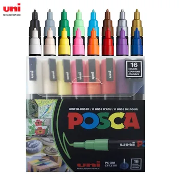 Uni Posca Набор от 16 Цвята маркери химикалки PC-3M Paint, 0,9-1,3 мм С Тънки Обувки, Писалка за Рисуване на художествени и занаятчийски Проекти, Подаръци