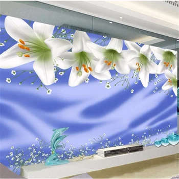 wellyu Индивидуални големи стенописи, 3D тапети лили TV background 3d тапети за хола на хотела Papel de parede