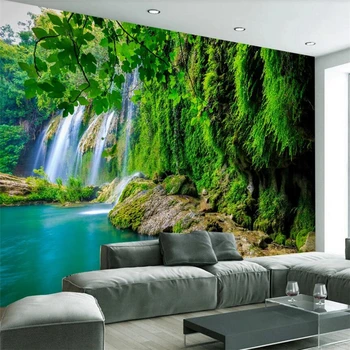 wellyu на Вълната по-голяма стенопис стерео пейзаж водопад пейзаж 3D пресен зелен фон за телевизор, стенни хартия de parede