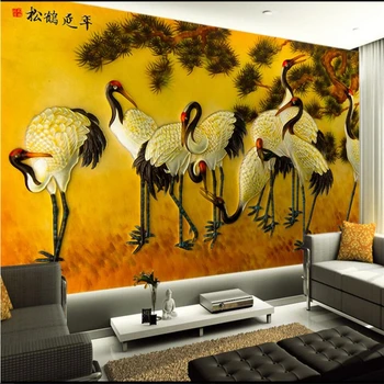 wellyu Потребителски стенописи, 3d тапети с релефни crane crane Songhe Yannian ТЕЛЕВИЗИЯ фонова стена хол фонови картинки за спални