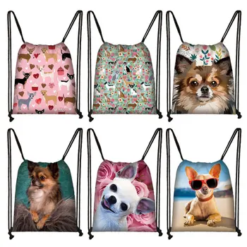 Дамски ежедневни чанта от съвсем малък с принтом сладък кученце чихуахуа, раница за момичета, вечерни чанти за пазаруване, чанта за съхранение при пътуване