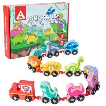 Детски дигитален играчка влак с динозавром, машина за сглобяване, комбинираната градивни елементи, дървени играчки за деца, образователна игра Монтесори