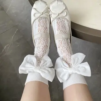 Кадифени чорапи свързани с лък в балетном стил, елегантни дамски чорапи