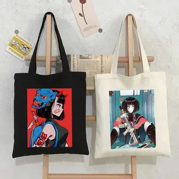 Киберпънк карикатура Аниме и Манга Japan Момиче Janpanese Женски холщовые чанти-тоут от памук на рамото, сладка училищна чанта за пазаруване