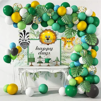 Комплект арка с зелен венец от балони за сафари в джунглата, Балон, Декор за парти в чест на рождения Ден, детски Душ, латекс