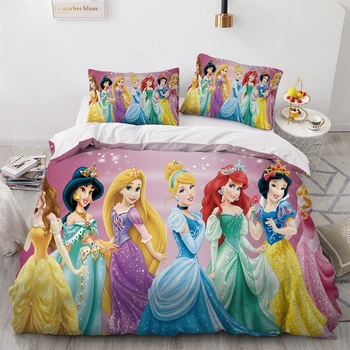 Комплект спално бельо от серията Disney Princess, Сладък Детски Комплект пододеяльников за пуховых одеяла, Интериор на спалня с две единични легла, за деца, за възрастни, за момичета, Размер Queen King
