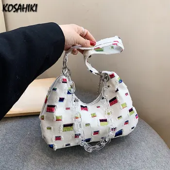 Контрастная цветна модерна чанта на верига през рамо, лоскутная луксозна дизайнерска дамска чанта през рамо Y2k Harajuku, ежедневни чанти-скитник