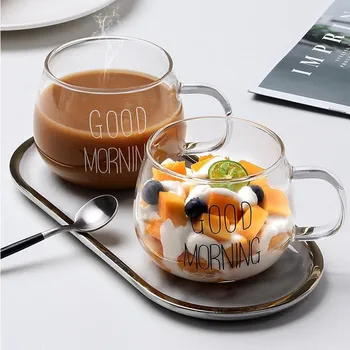 Креативна стъклена чаша за кафе и мляко Голям капацитет за съхранение с дръжка от прозрачно стъкло, чаша за закуска 
