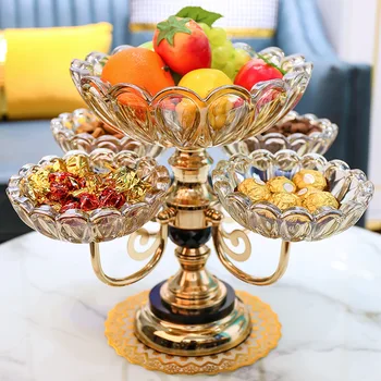 Кристална многослоен тава за плодове в европейски стил, масичка за кафе, за да си площ, творчески лампа, луксозен поднос за закуски и бонбони