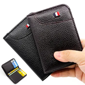 Луксозен мъжки държач за карти, кожен тънък мини-мъжки портфейл, малък джоб в чантата си, жена държач за банкови кредитни карти за мъже, портмонета за карти