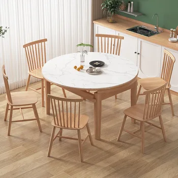 Маса и стол от масивно дърво в скандинавски стил, модерна минималистичная комбинация, малка потребителска маса, сгъваема маса за хранене,