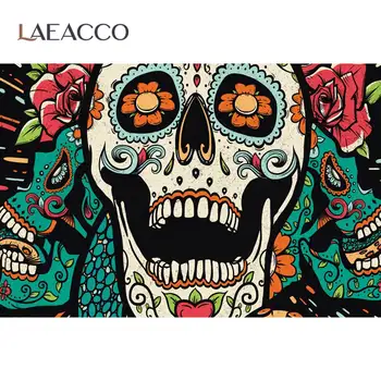 Мексиканския ден на мъртвите, на фона на фотография, модел под формата на цветя на черепа, маскарад, карнавал, декор за парти, фон за снимки
