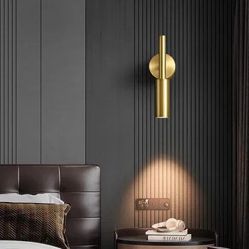 Месинг led монтиран на стената лампа с 3 цветови температурни регулировками, Отточна тръба на шарнирна връзка, за хол, спалня, осветление за четене, златен, черен, Директна доставка