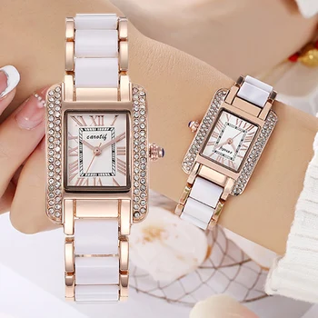 Модерен дамски часовник от Розово злато, дамски часовник-гривна Reloj Mujer, творчески водоустойчив кварцови часовници за жени с нестандартен 2023 година