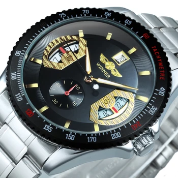 Модерни автоматични механични часовници WINNER, мъжки часовник с каишка от неръждаема стомана, скелет, допълнителен циферблат, мъжки часовници, най-добрата марка луксозни