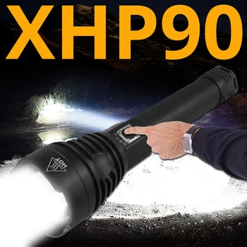 Най-Мощен led фенерче XHP90, Тактическо фенерче водоустойчива, 3 режима, Мащабируем Ловни туристически лампи 18650 или 26650