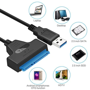 Нов USB Кабел SATA 3 Sata-USB 3.0/Type C Адаптер С поддръжка на скорост до 5 gbps 2,5-инчов външен SSD-твърд диск, 22 Pin Sata III
