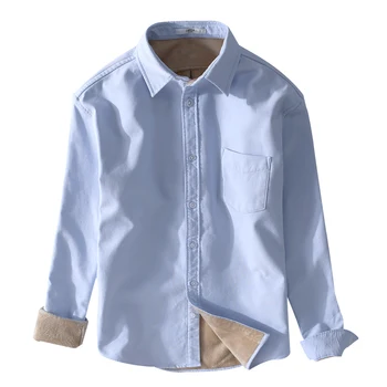 Нов дизайн, зимните кадифе топли ризи с дълъг ръкав, мъжки брандираната ежедневни дебел памучен риза, мъжка мода однотонная тениска за мъже camisa