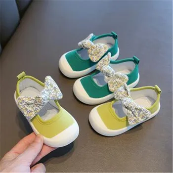 Нова детски обувки, парусиновая обувки за момичета, модни удобни детски ежедневни обувки с лък, маратонки, обувки на принцеса за момиченца 21-35