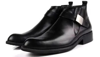 Нови модни мъжки обувки, модни ботильоны от естествена кожа, високи зимни мъжки обувки с остри пръсти, черни на цвят в бизнес стил