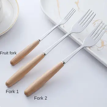 Нож за стек с дървена дръжка от неръждаема стомана, отварачка за приготвяне десерт, кафе, вилица, лъжица, трапезария и посуда, суповая лъжица