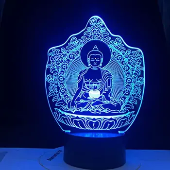 Нощна Лампа за Спални, Будистки, Бодхисатва, 3D Vision, Светодиодна Настолна Лампа, 7 Цвята, което променя Подарък, Сувенир за Приятел на Семейството