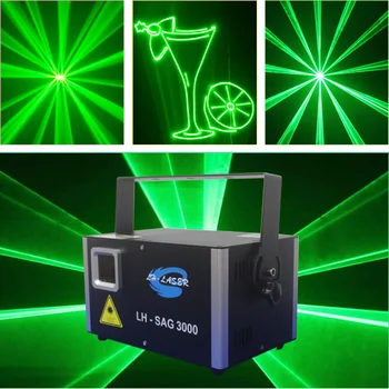 Обзавеждане за извършване на дейности DMX лазерен лъч диско лампа 3000 Mw зелен лазер