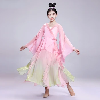 Обучение на китайски етнически класически, модерни танци, танцово рокля Yangko, газова топ за момичета, облечи Guzheng за изказвания, древно рокля Hanfu