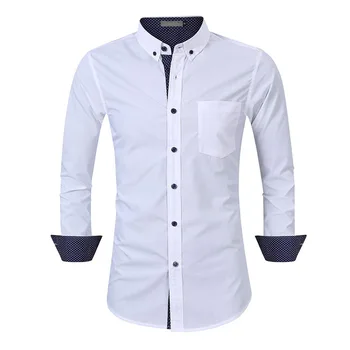 Однобортная мъжка риза с ревери, однотонная простроченная риза с дълъг ръкав, пролетно-лятна бизнес ежедневни директен модерна риза, топ