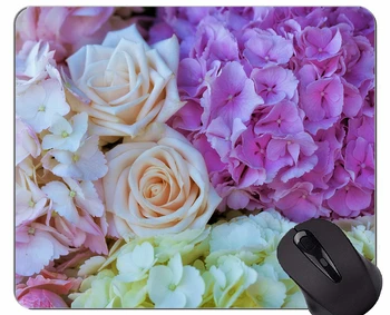Подложка за мишка от нескользящего естествен каучук, правоъгълни подложки за мишки, прошитые цветя земен рози и хортензия