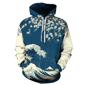 Решетеста завъртете японски Great Wave Off Kanagawa Plum Blossom, 3D принт, мъжки блузи, дамски hoody с качулка, пуловер, Дрехи S-3XL