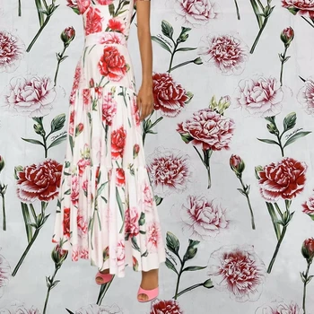 Розова полиестерен сатен плат с флорални принтом, модната марка, дизайн, 100% поплин, памучен плат, плат за рокли, материал за шиене със собствените си ръце
