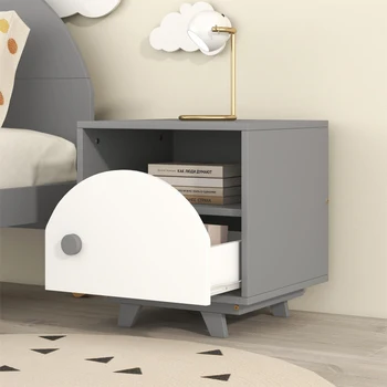 Сив + Бял дървено Шкафче с чекмедже и с място за съхранение, Приставной масичка за спални за вътрешната мебели за спалня